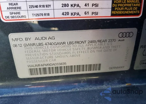 2013 Audi A3 Premium Plus from USA, damaged, VIN WAUMFAFM9DA033835